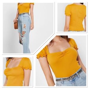 Forever21 Fitted Square Neck Lettuce HemTop(Small)